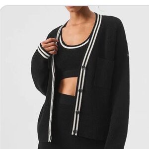 ALO Yoga Black Cardigan with White Trim